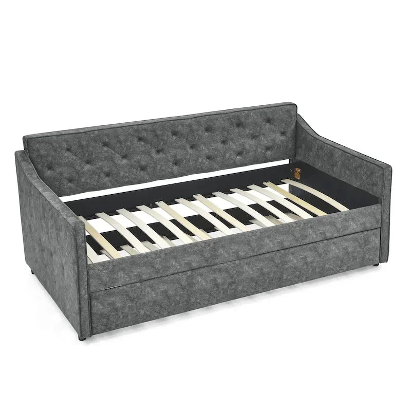 Twin Size Daybed with Twin Size Trundle Upholstered