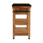 Carrello da Cucina in Legno con 4 Cassetti e 2 Ripiani, Maniglie in Metallo Nero e Piano in Marmo - Marrone - Roche River Decor