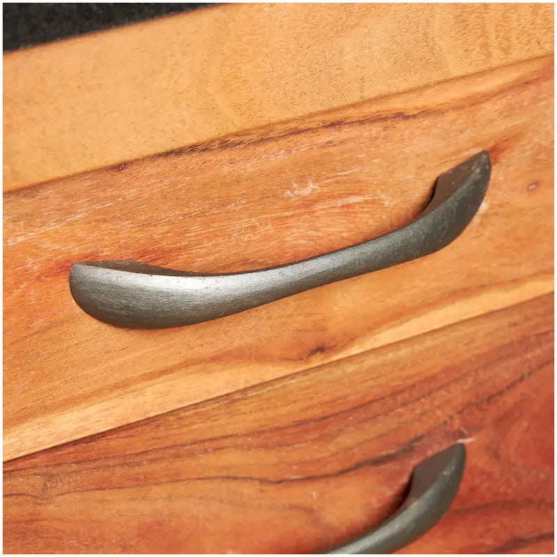 Carrello da Cucina in Legno con 4 Cassetti e 2 Ripiani, Maniglie in Metallo Nero e Piano in Marmo - Marrone - Roche River Decor