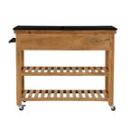 Carrello da Cucina in Legno con 4 Cassetti e 2 Ripiani, Maniglie in Metallo Nero e Piano in Marmo - Marrone - Roche River Decor