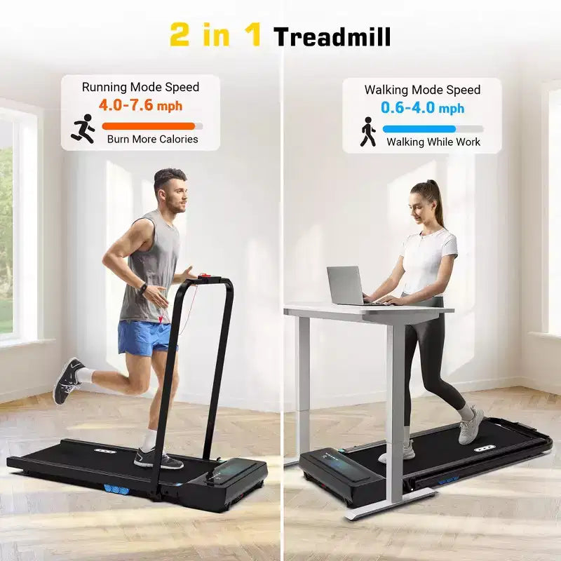 REDLIRO Tapis Roulant Pieghevole 2 in 1 Sotto la Scrivania Macchina da Corsa 12.2 km/h per Ufficio Domestico Nero