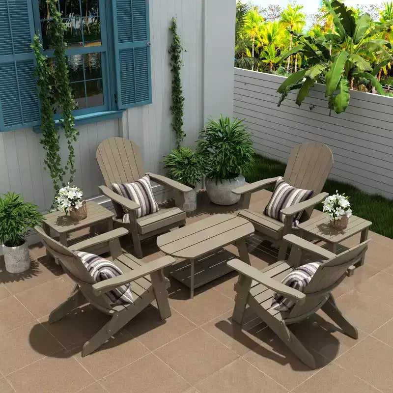 WestinTrends 7-Piece Outdoor Folding Adirondack Chair Conversation Set
