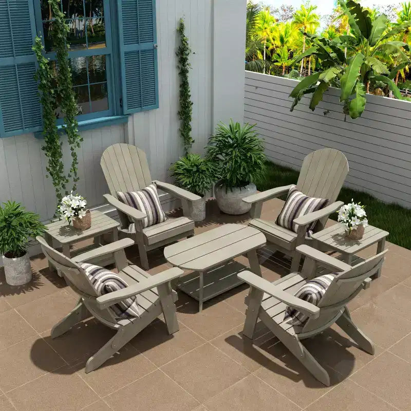 WestinTrends 7-Piece Outdoor Folding Adirondack Chair Conversation Set