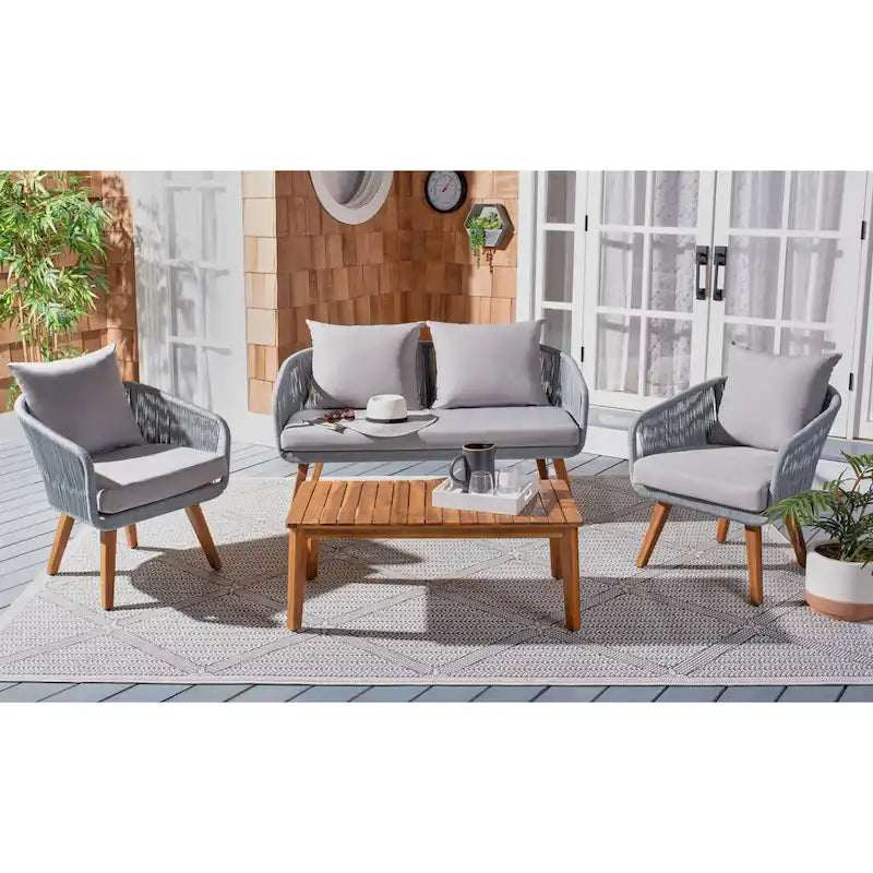 SAFAVIEH Outdoor Tobia 4-Piece Patio Conversation Set - 55W x 30D x 28H