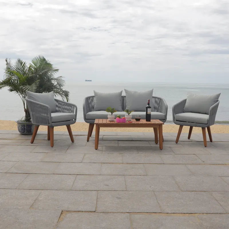 SAFAVIEH Outdoor Tobia 4-Piece Patio Conversation Set - 55W x 30D x 28H