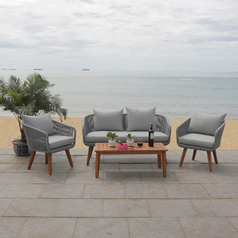 SAFAVIEH Outdoor Tobia 4-Piece Patio Conversation Set - 55W x 30D x 28H
