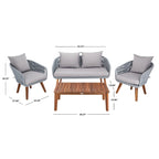 SAFAVIEH Outdoor Tobia 4-Piece Patio Conversation Set - 55W x 30D x 28H