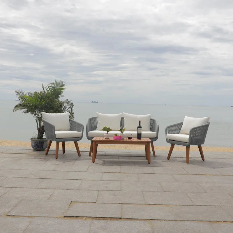 SAFAVIEH Outdoor Tobia 4-Piece Patio Conversation Set - 55W x 30D x 28H