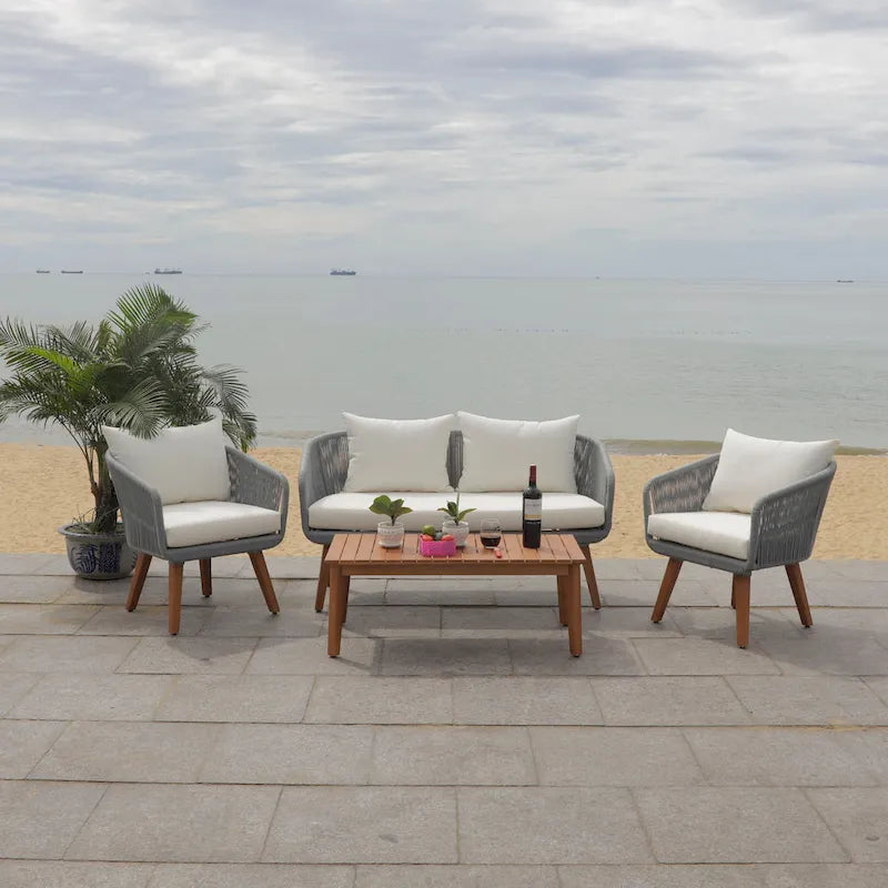 SAFAVIEH Outdoor Tobia 4-Piece Patio Conversation Set - 55W x 30D x 28H