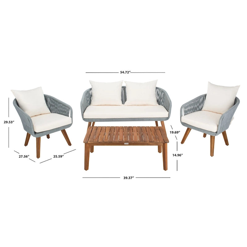 SAFAVIEH Outdoor Tobia 4-Piece Patio Conversation Set - 55W x 30D x 28H