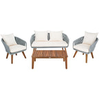 SAFAVIEH Outdoor Tobia 4-Piece Patio Conversation Set - 55W x 30D x 28H