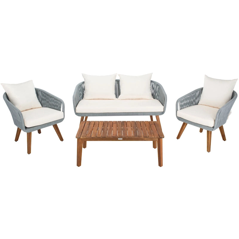 SAFAVIEH Outdoor Tobia 4-Piece Patio Conversation Set - 55W x 30D x 28H