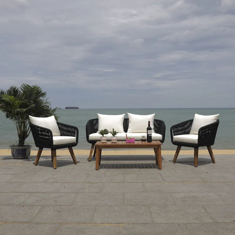 SAFAVIEH Outdoor Tobia 4-Piece Patio Conversation Set - 55W x 30D x 28H