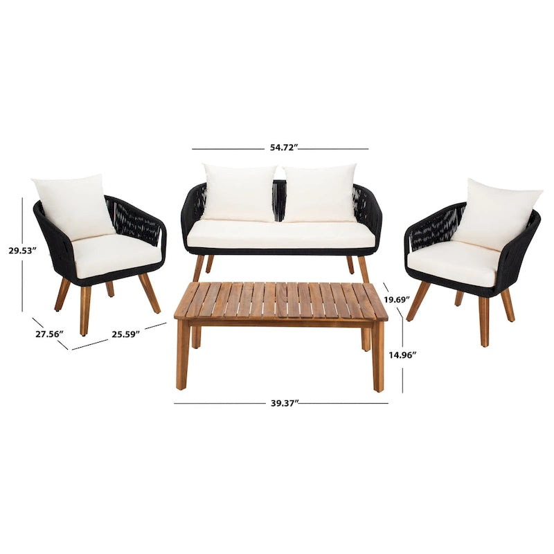 SAFAVIEH Outdoor Tobia 4-Piece Patio Conversation Set - 55W x 30D x 28H