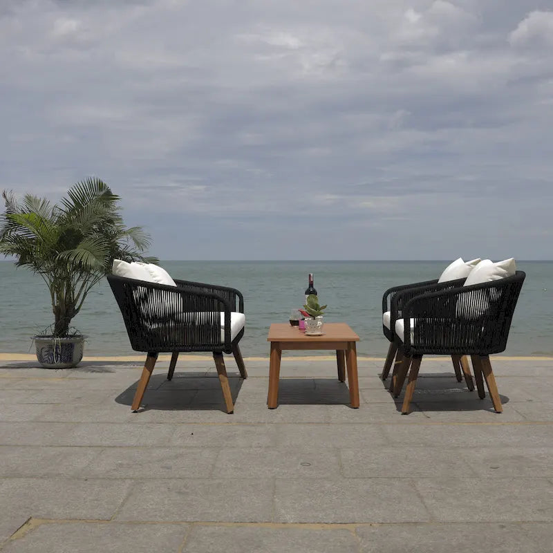 SAFAVIEH Outdoor Tobia 4-Piece Patio Conversation Set - 55W x 30D x 28H