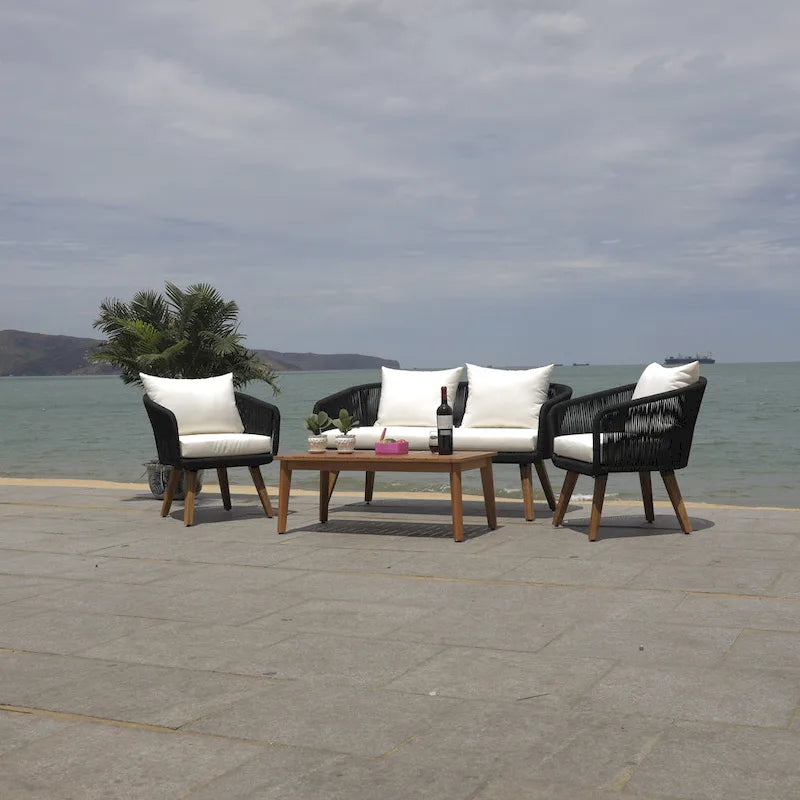 SAFAVIEH Outdoor Tobia 4-Piece Patio Conversation Set - 55W x 30D x 28H