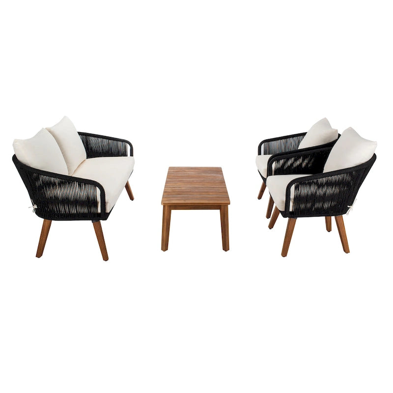 SAFAVIEH Outdoor Tobia 4-Piece Patio Conversation Set - 55W x 30D x 28H