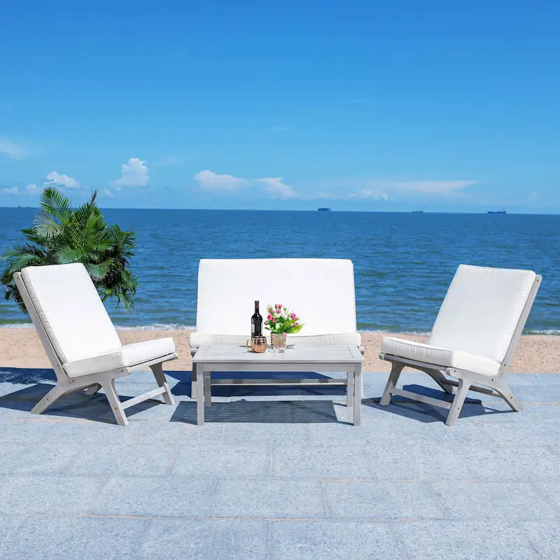 SAFAVIEH Outdoor Aryana Set da Salotto da Esterno 4 Pezzi con Cuscini Decorativi - 46L x 34P x 32A