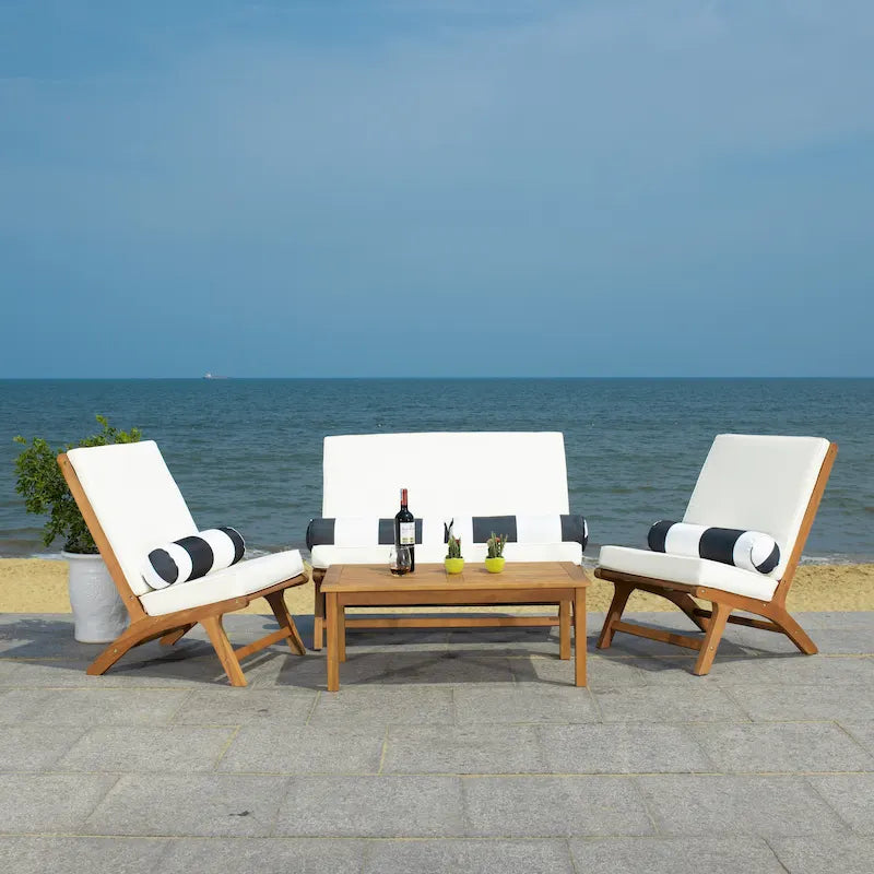 SAFAVIEH Outdoor Aryana Set da Salotto da Esterno 4 Pezzi con Cuscini Decorativi - 46L x 34P x 32A
