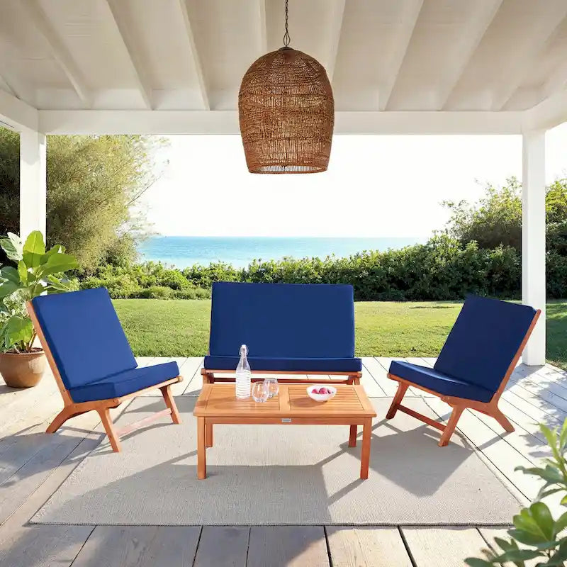 SAFAVIEH Outdoor Aryana 4-Piece Conversation Patio Set with Accent Pillow - 46W x 34D x 32H
