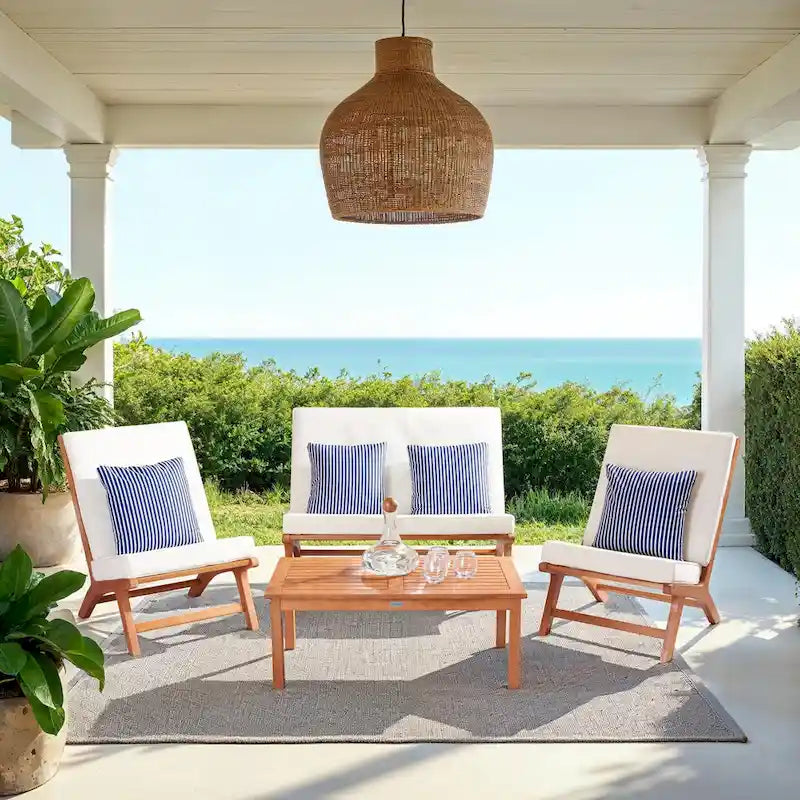 SAFAVIEH Outdoor Aryana 4-Piece Conversation Patio Set with Accent Pillow - 46W x 34D x 32H
