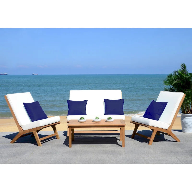 SAFAVIEH Outdoor Aryana 4-Piece Conversation Patio Set with Accent Pillow - 46W x 34D x 32H