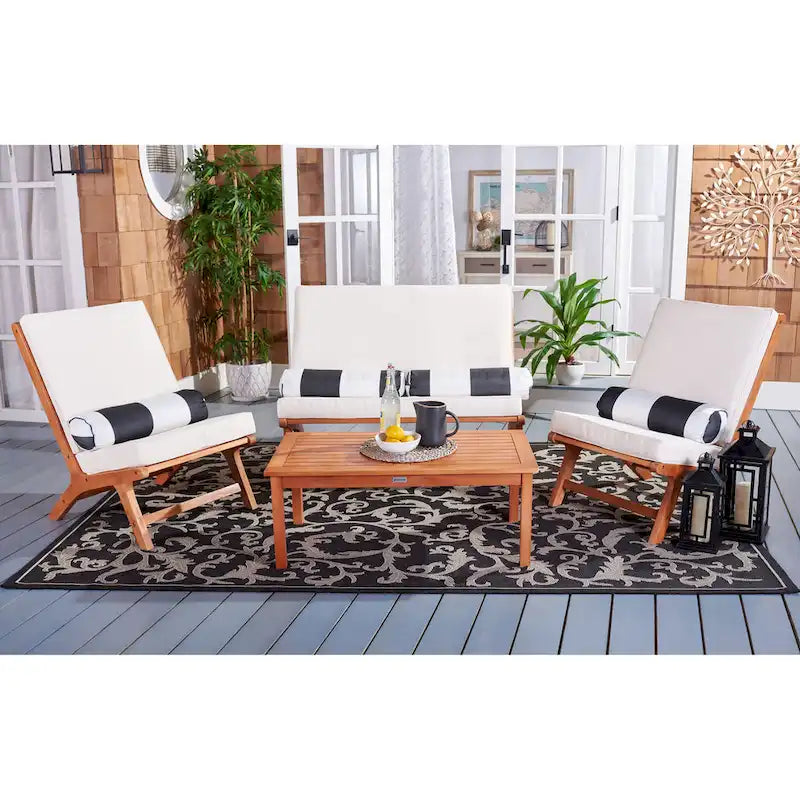 SAFAVIEH Outdoor Aryana 4-Piece Conversation Patio Set with Accent Pillow - 46W x 34D x 32H