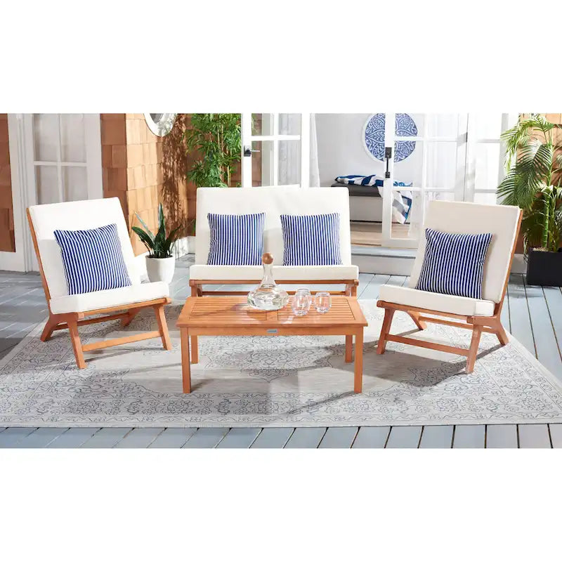 SAFAVIEH Outdoor Aryana 4-Piece Conversation Patio Set with Accent Pillow - 46W x 34D x 32H
