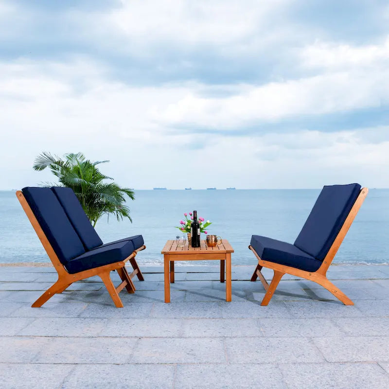 SAFAVIEH Outdoor Aryana 4-Piece Conversation Patio Set with Accent Pillow - 46W x 34D x 32H