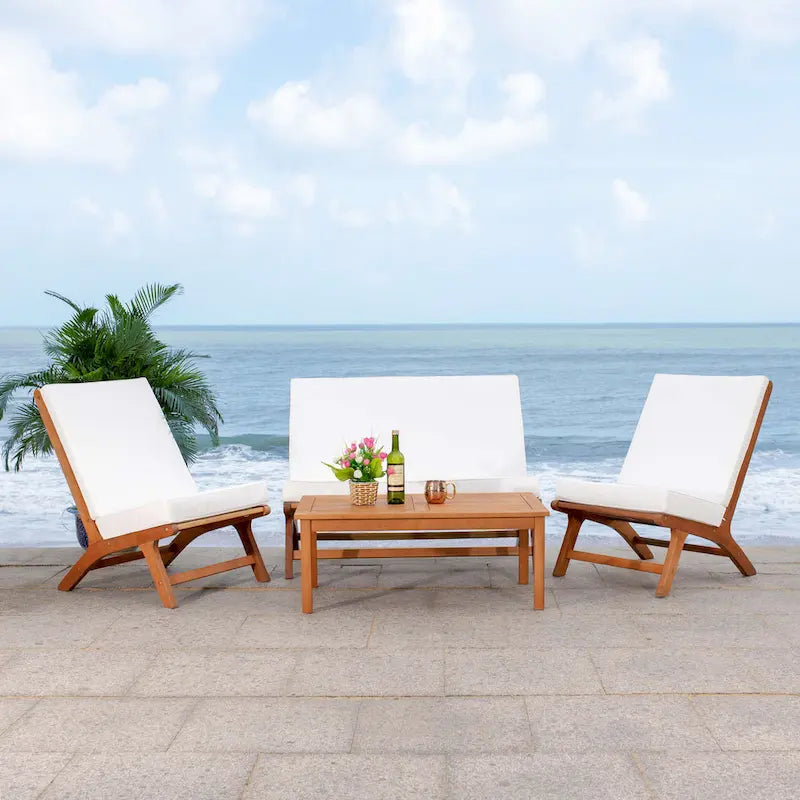 SAFAVIEH Outdoor Aryana 4-Piece Conversation Patio Set with Accent Pillow - 46W x 34D x 32H