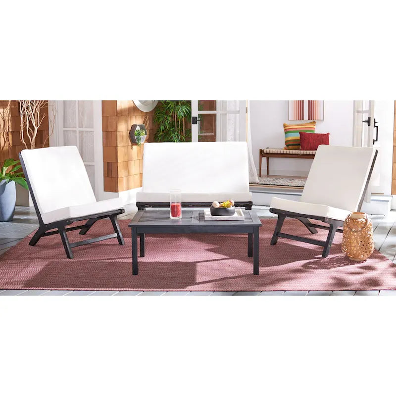 SAFAVIEH Outdoor Aryana 4-Piece Conversation Patio Set with Accent Pillow - 46W x 34D x 32H