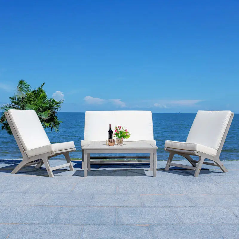 SAFAVIEH Outdoor Aryana 4-Piece Conversation Patio Set with Accent Pillow - 46W x 34D x 32H