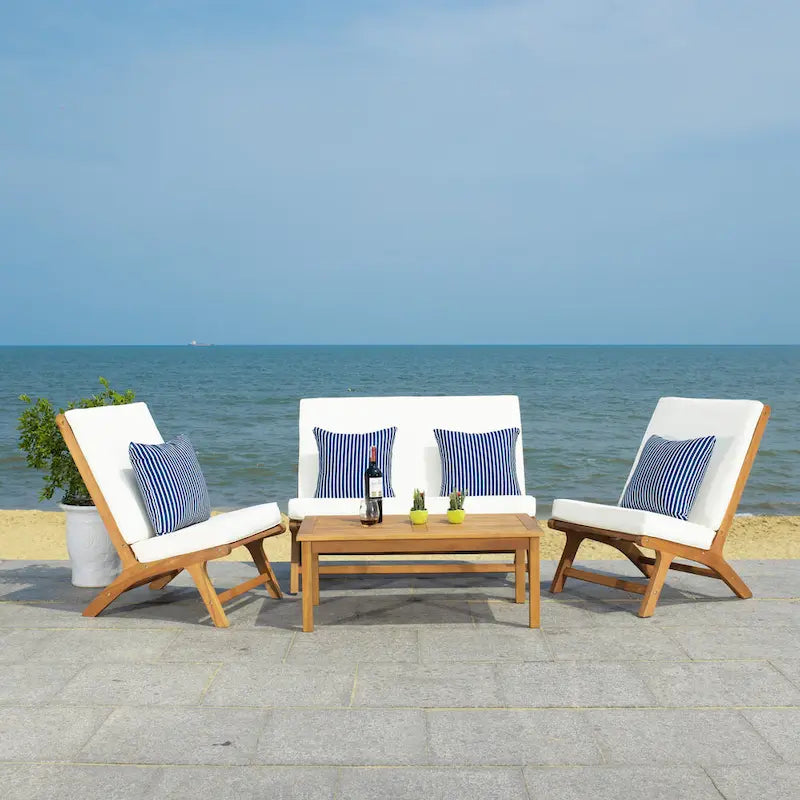 SAFAVIEH Outdoor Aryana 4-Piece Conversation Patio Set with Accent Pillow - 46W x 34D x 32H