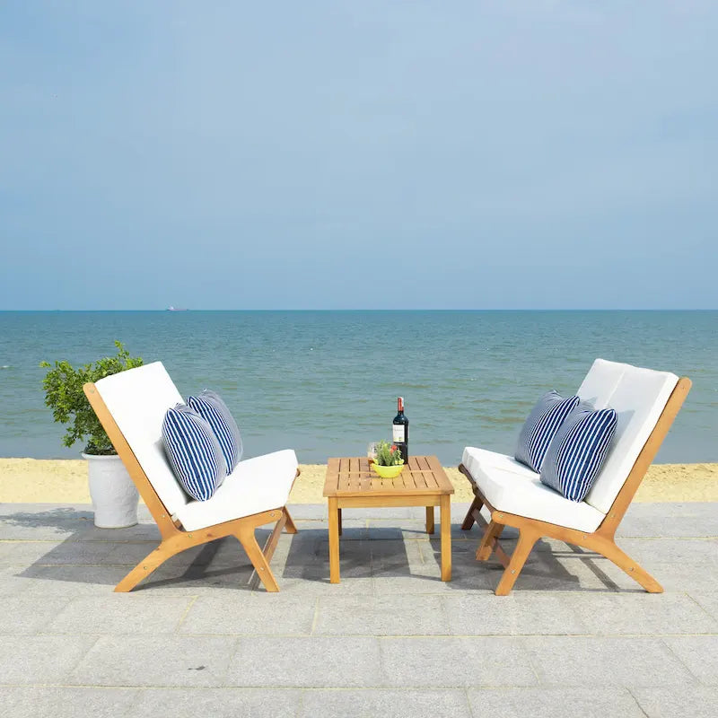 SAFAVIEH Outdoor Aryana 4-Piece Conversation Patio Set with Accent Pillow - 46W x 34D x 32H