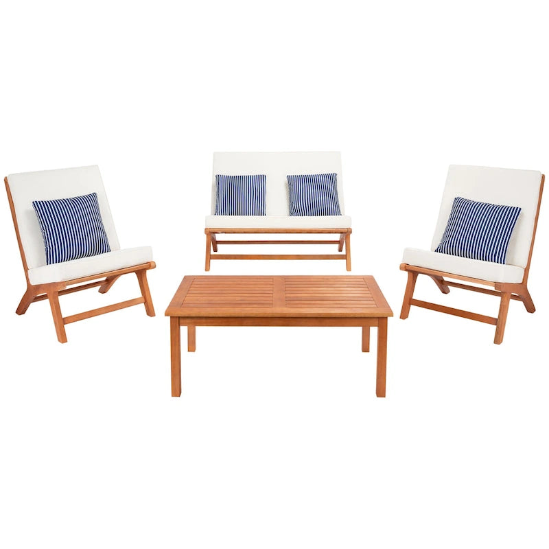 SAFAVIEH Outdoor Aryana 4-Piece Conversation Patio Set with Accent Pillow - 46W x 34D x 32H