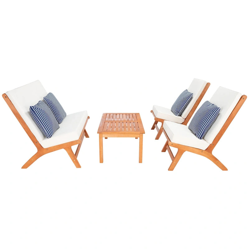 SAFAVIEH Outdoor Aryana 4-Piece Conversation Patio Set with Accent Pillow - 46W x 34D x 32H