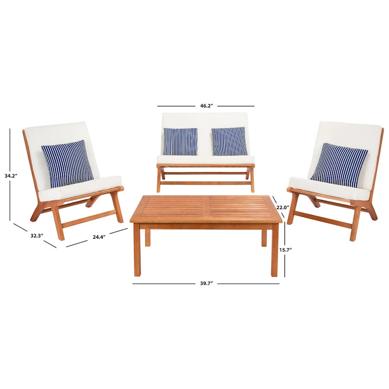 SAFAVIEH Outdoor Aryana 4-Piece Conversation Patio Set with Accent Pillow - 46W x 34D x 32H