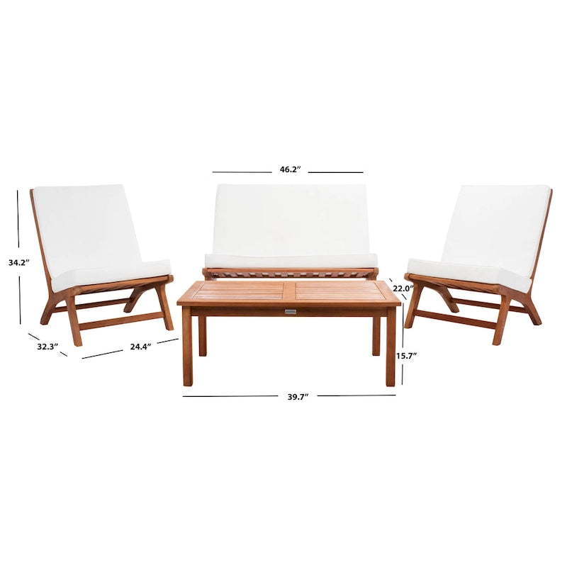 SAFAVIEH Outdoor Aryana 4-Piece Conversation Patio Set with Accent Pillow - 46W x 34D x 32H