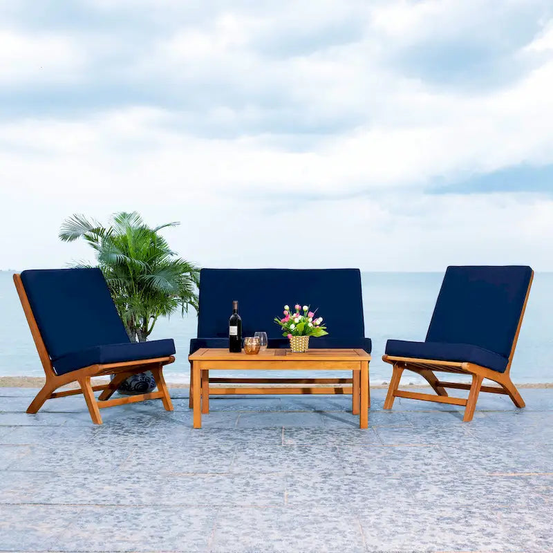 SAFAVIEH Outdoor Aryana 4-Piece Conversation Patio Set with Accent Pillow - 46W x 34D x 32H