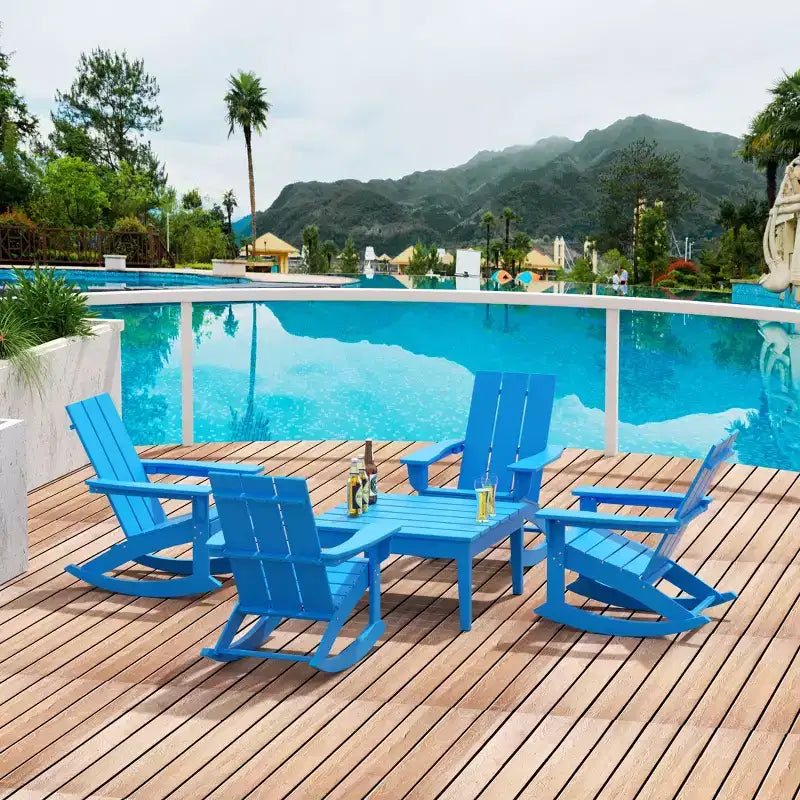 WestinTrends 5-Piece Modern Adirondack Outdoor Rocking Chair with Side Table Set