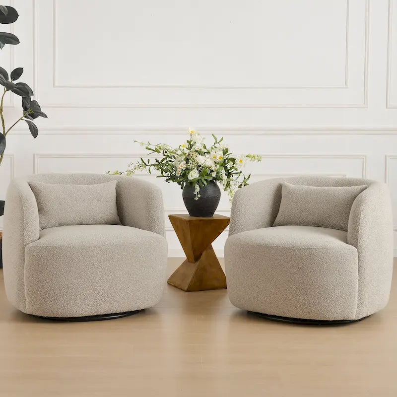 KINWELL 34 Wide Boucle Fabric Upholstered Swivel Armchair (Set of 2)