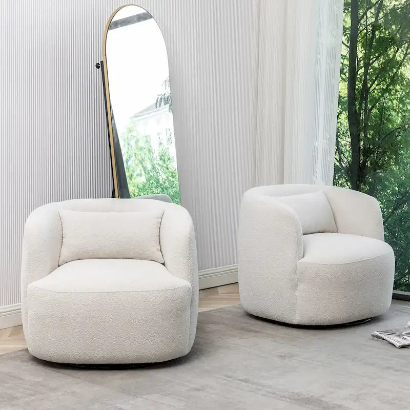 KINWELL 34 Wide Boucle Fabric Upholstered Swivel Armchair (Set of 2)
