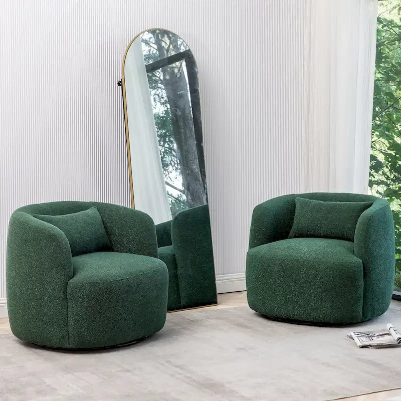 KINWELL 34 Wide Boucle Fabric Upholstered Swivel Armchair (Set of 2)