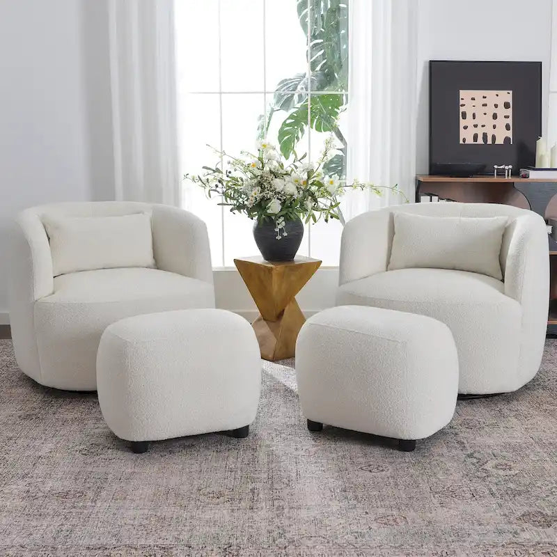 KINWELL 34 Wide Boucle Fabric Upholstered Swivel Armchair (Set of 2)