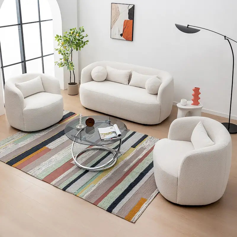 KINWELL 34 Wide Boucle Fabric Upholstered Swivel Armchair (Set of 2)