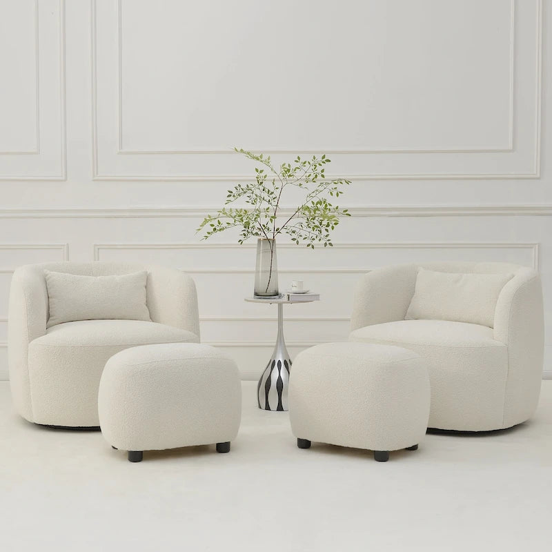 KINWELL 34 Wide Boucle Fabric Upholstered Swivel Armchair (Set of 2)