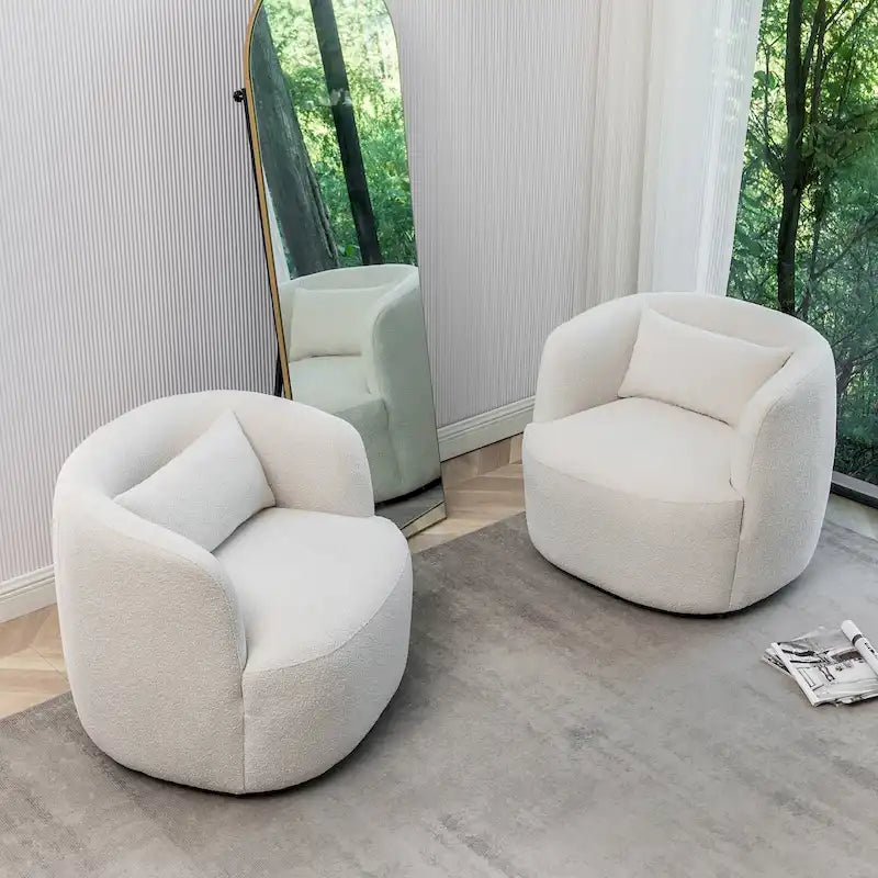 KINWELL 34 Wide Boucle Fabric Upholstered Swivel Armchair (Set of 2)