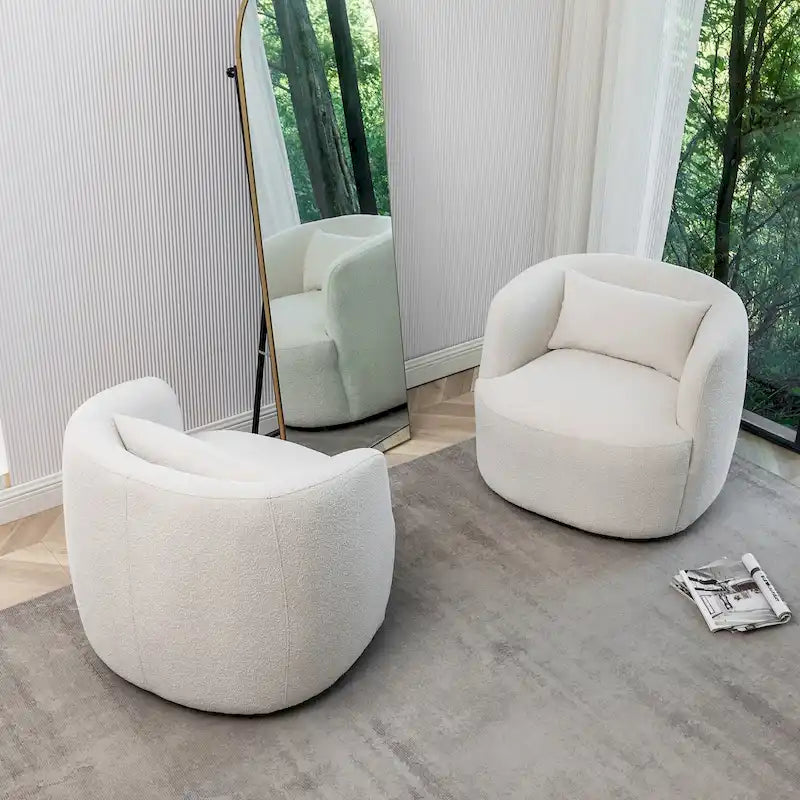 KINWELL 34 Wide Boucle Fabric Upholstered Swivel Armchair (Set of 2)