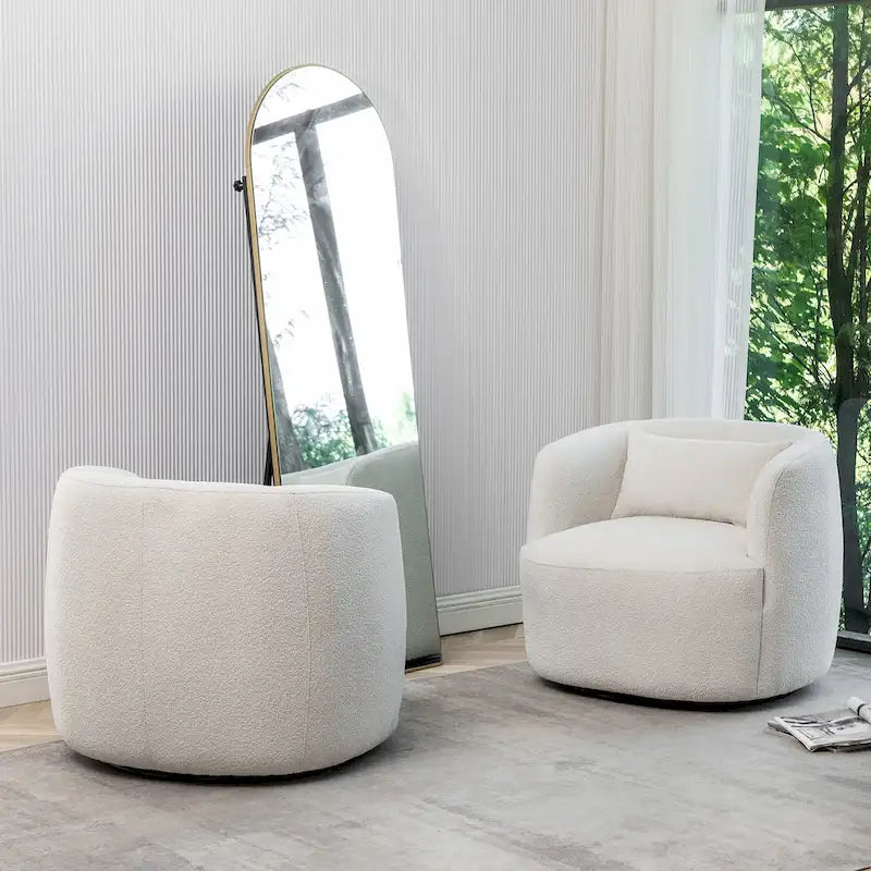 KINWELL 34 Wide Boucle Fabric Upholstered Swivel Armchair (Set of 2)