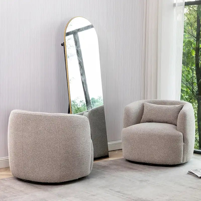 KINWELL 34 Wide Boucle Fabric Upholstered Swivel Armchair (Set of 2)